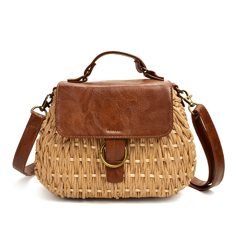 Antique straw woven bag messenger beach bag Île papillon