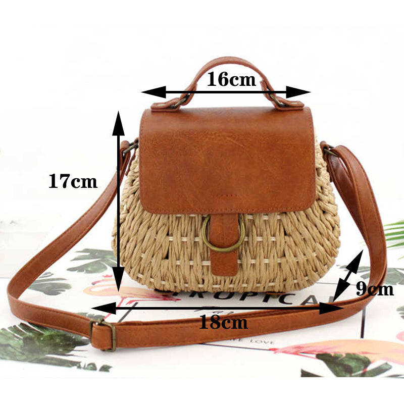 Antique straw woven bag messenger beach bag Île papillon