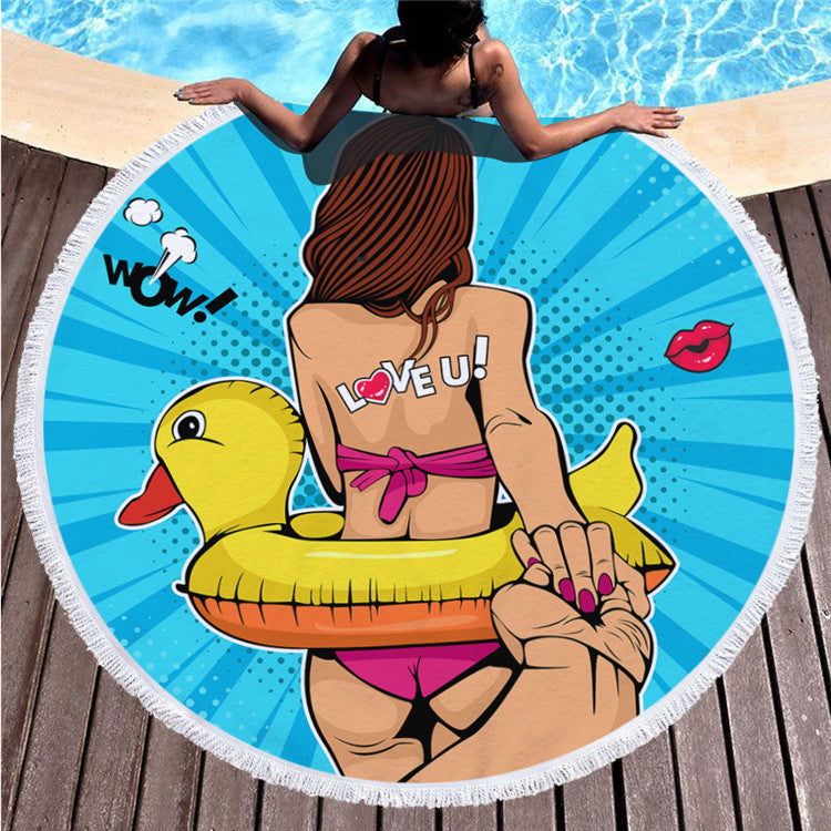 Round printed beach towel shawl beach towel Île papillon