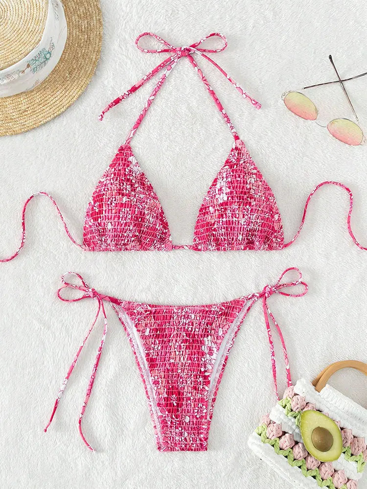 Fragmented Lace Up Sexy Bikini Île papillon