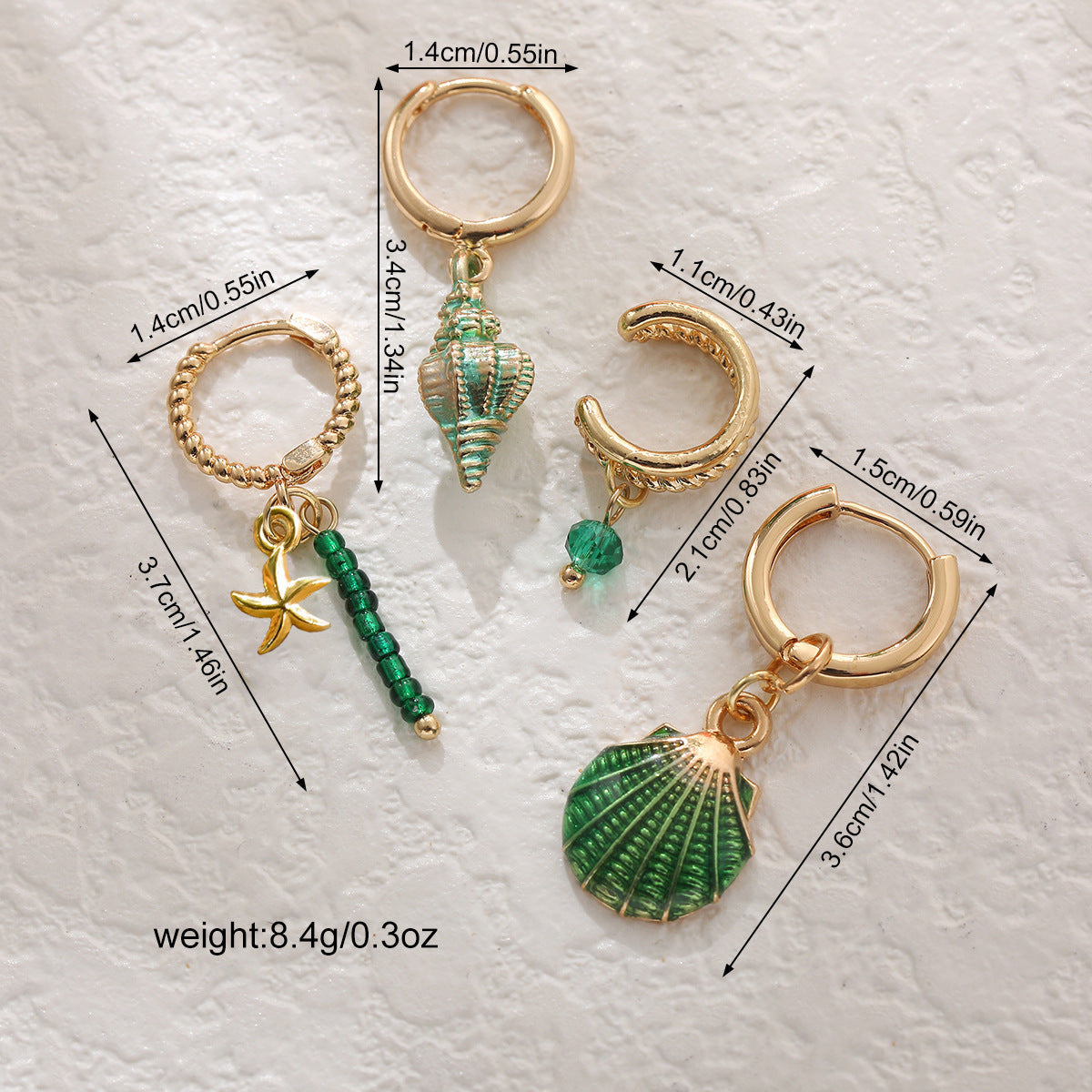 Colorful Shell Conch Drop Earrings Ear Cuff Beaded Earrings Bohemian Ocean Style 4Pcs Jewelry Set Île papillon