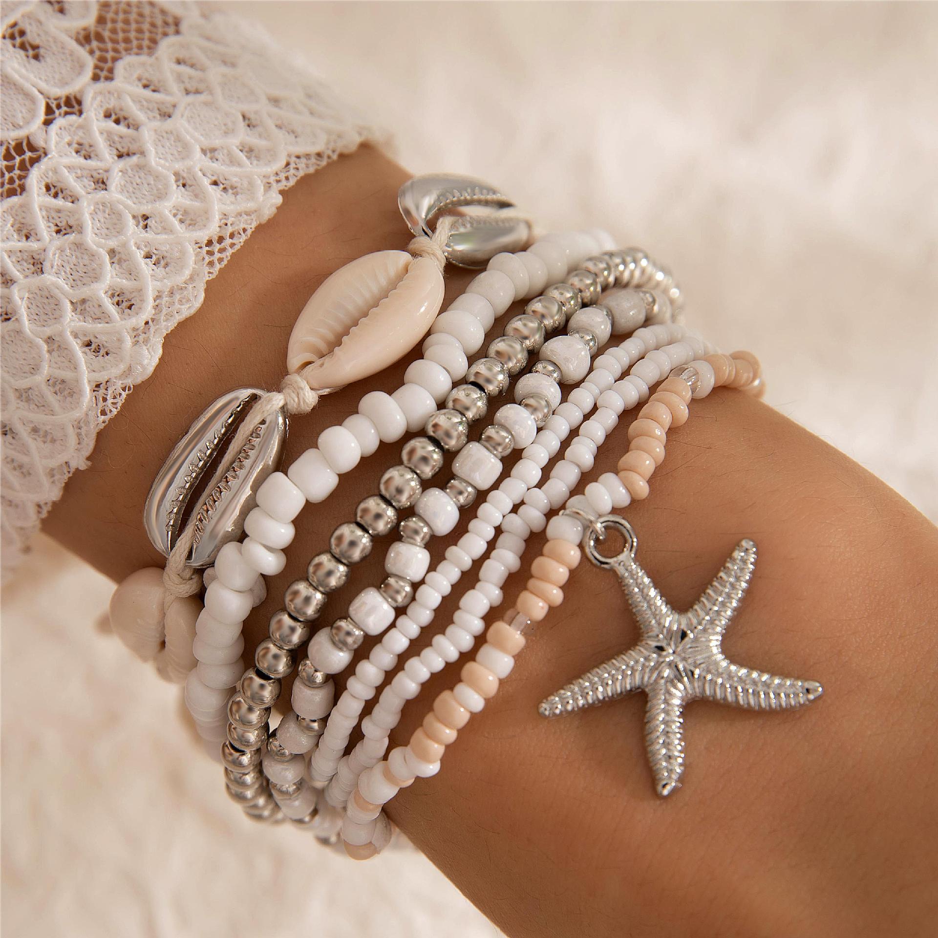 Resort-style Shell Jewelry Bead Bracelet Set Île papillon