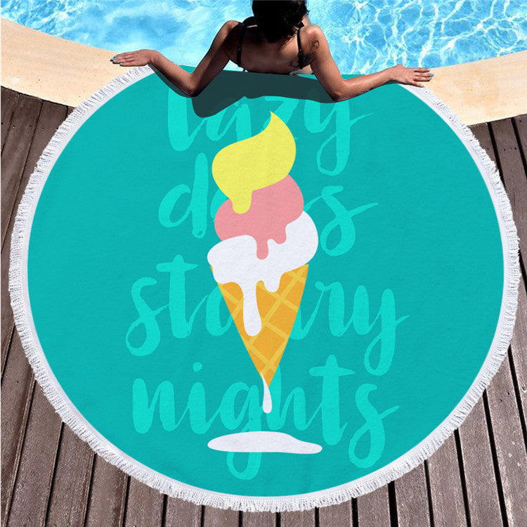 Round printed beach towel shawl beach towel Île papillon