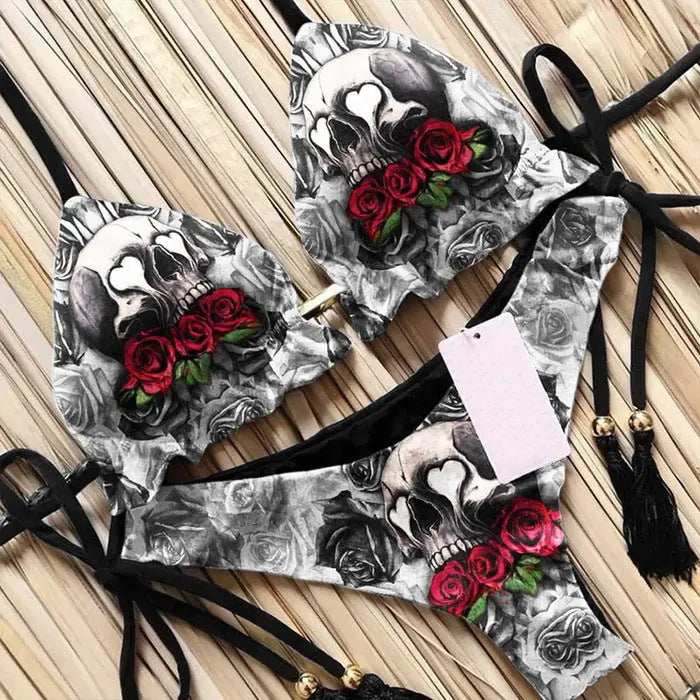 Bikini Summer 3D Printed Lace Up Île papillon