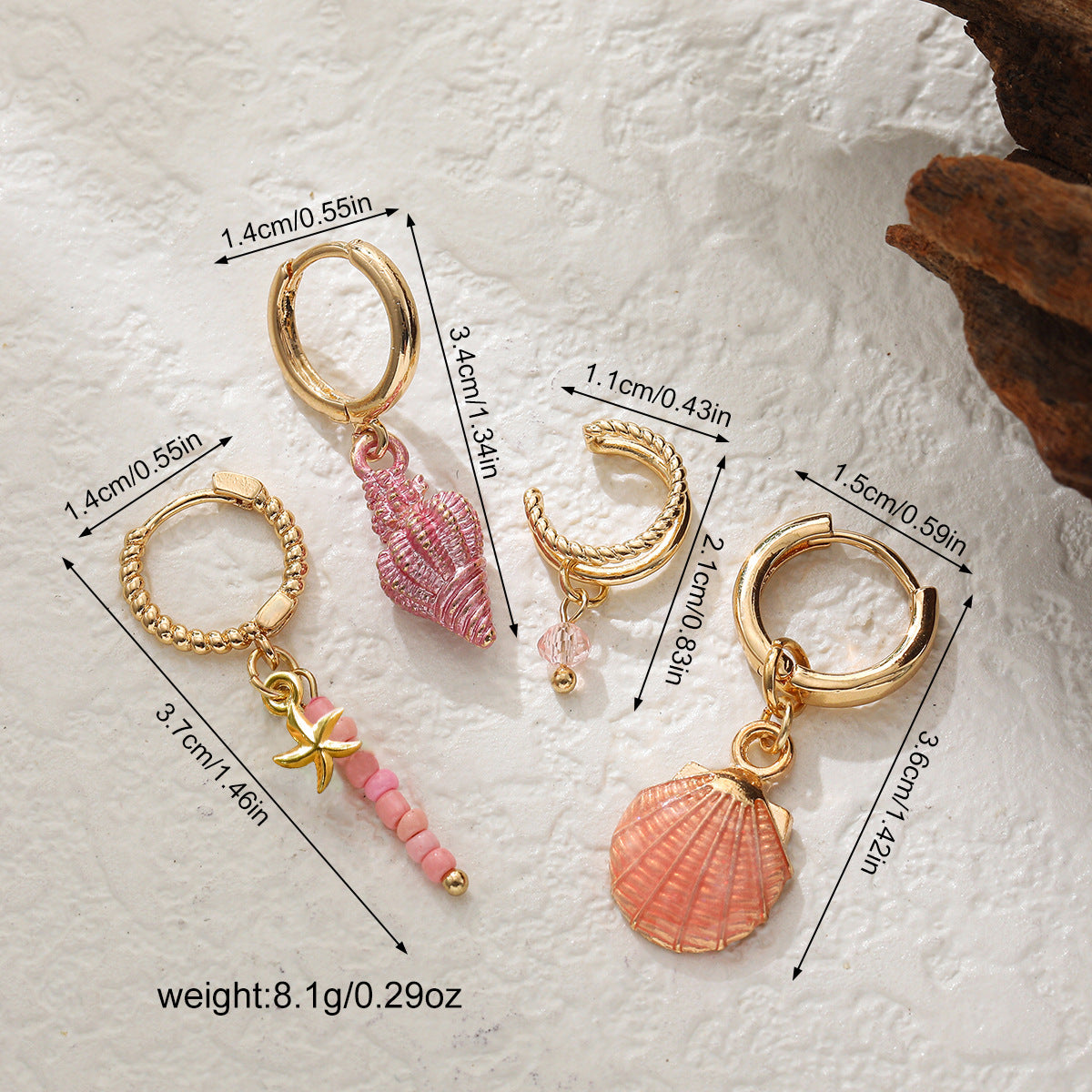Colorful Shell Conch Drop Earrings Ear Cuff Beaded Earrings Bohemian Ocean Style 4Pcs Jewelry Set Île papillon