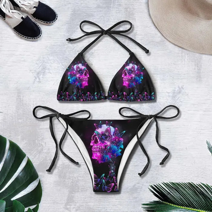 Bikini Summer 3D Printed Lace Up Île papillon