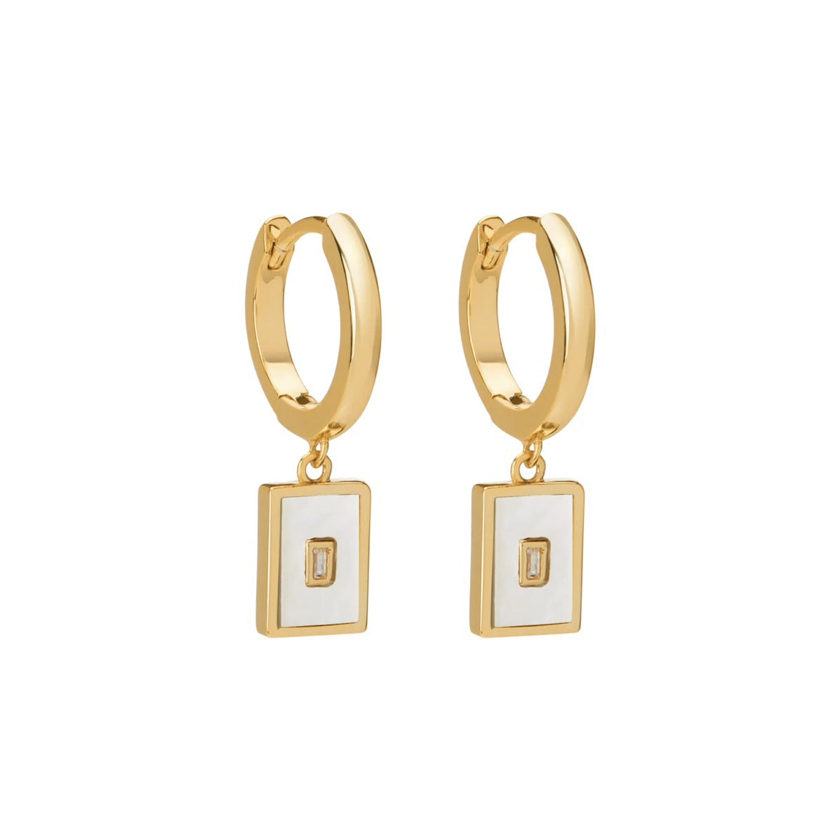 Vintage 18K Gold Plated Titanium Square Shell Zircon Necklace Jewelry Set Île papillon