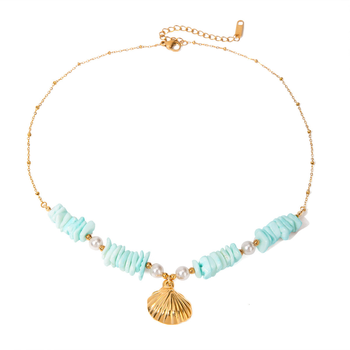 Mint Green Shell Patch Pearl Shell Pendant Necklace Jewelry Île papillon