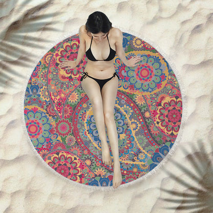 Fringed beach towel round bath towel beach towel Île papillon