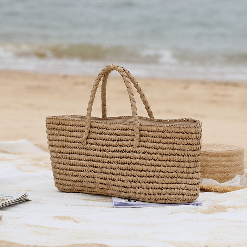 Ladies Straw Large Capacity Seaside Beach Bag Île papillon