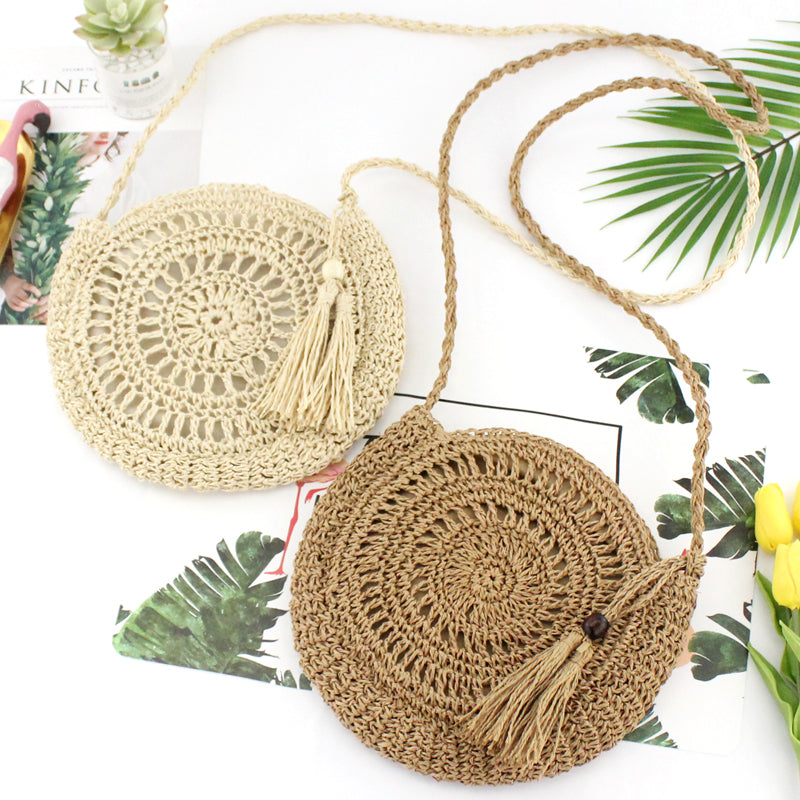 Woven soft beach bag straw bag Île papillon