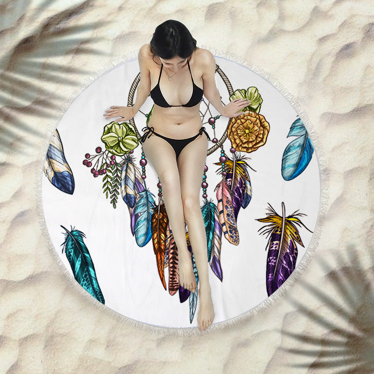 Fringed beach towel round bath towel beach towel Île papillon