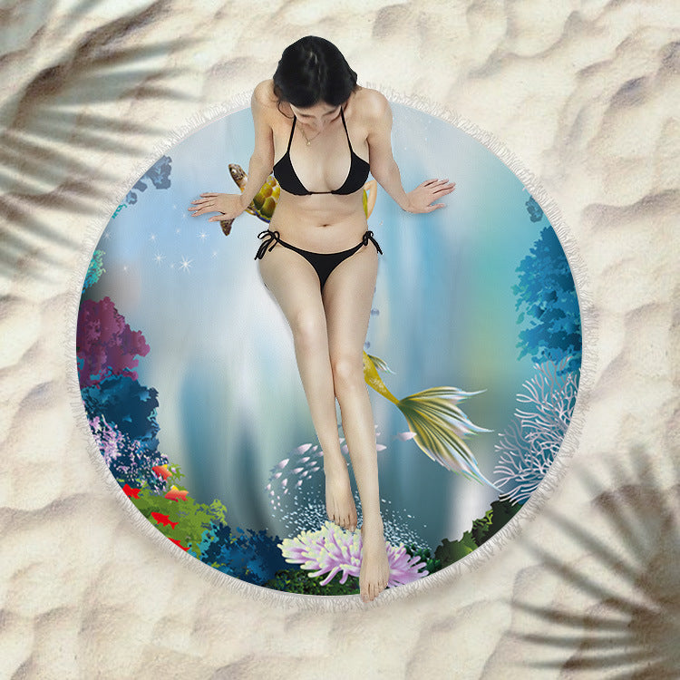 Fringed beach towel round bath towel beach towel Île papillon