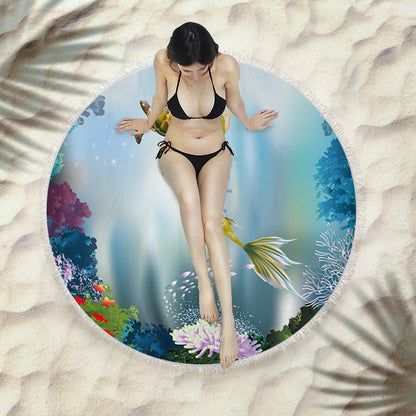 Fringed beach towel round bath towel beach towel Île papillon