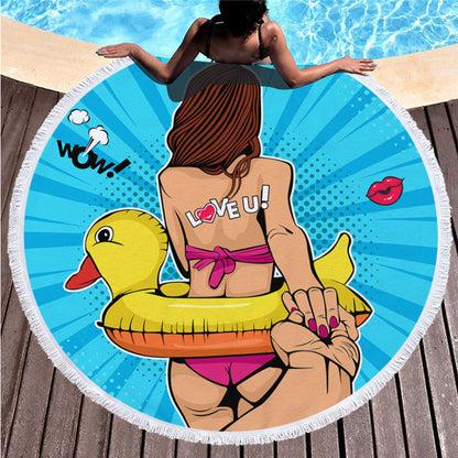 Round printed beach towel shawl beach towel Île papillon