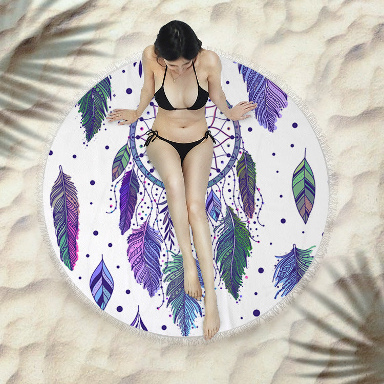 Fringed beach towel round bath towel beach towel Île papillon