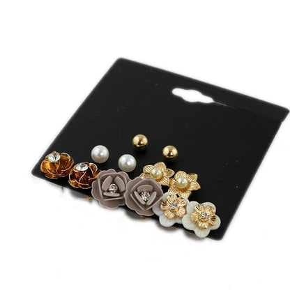 6 Pairs Of One Card Simple Flower Small Earrings Set Pearl Shell Female Earrings Diamond Jewelry Jewelry Île papillon