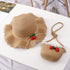 Girl Cherry Straw Hat Bag Set Princess Hat Beach Hat Sun Hat Île papillon