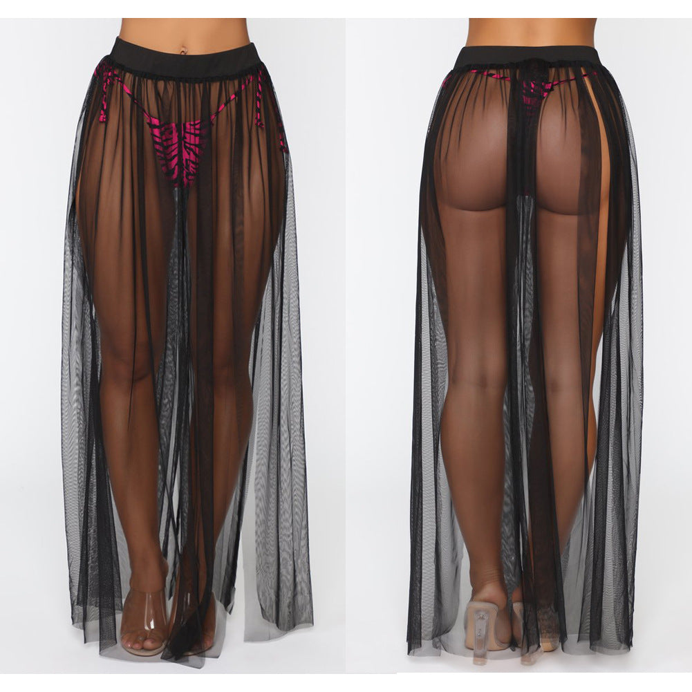 Women Bikini Cover Up Swimwear Mesh Sheer Beach Maxi Wrap Skirt Sarong Pareo One Piece Summer Bathing Suit Swimsuit Holiday Île papillon