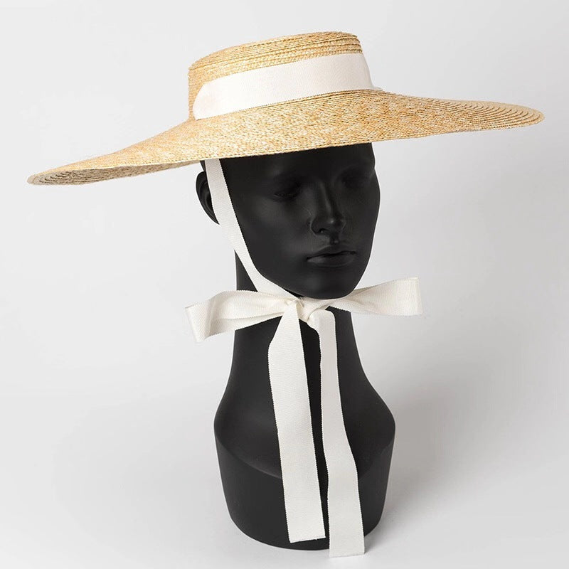 Simple And Fashionable Strappy Straw flat Top Straw Hat Sunshade Straw Straw Hat Île papillon