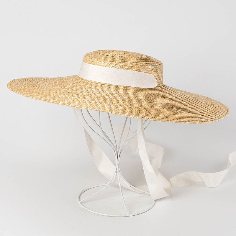 Simple And Fashionable Strappy Straw flat Top Straw Hat Sunshade Straw Straw Hat Île papillon