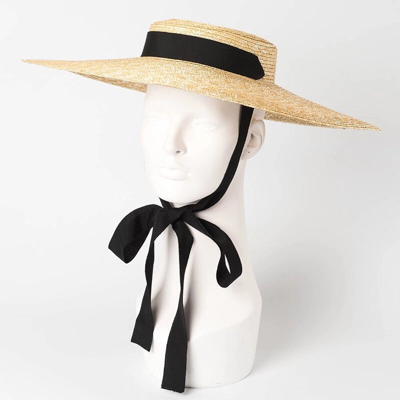 Simple And Fashionable Strappy Straw flat Top Straw Hat Sunshade Straw Straw Hat Île papillon