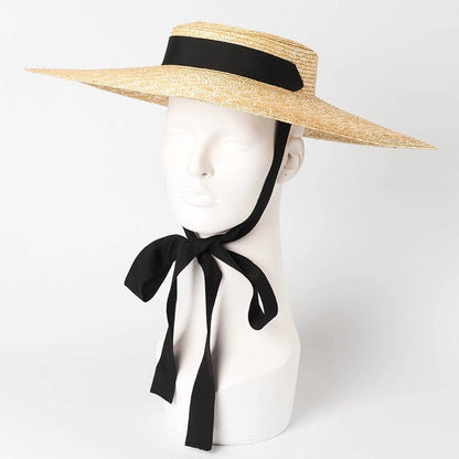 Simple And Fashionable Strappy Straw flat Top Straw Hat Sunshade Straw Straw Hat Île papillon