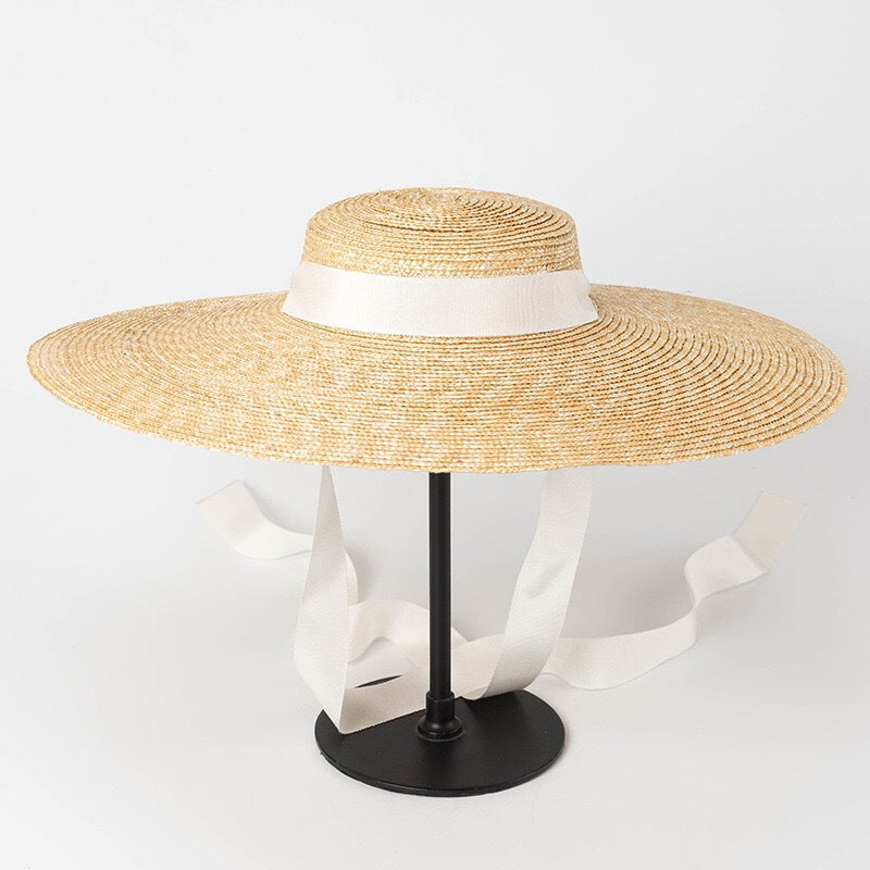 Simple And Fashionable Strappy Straw flat Top Straw Hat Sunshade Straw Straw Hat Île papillon