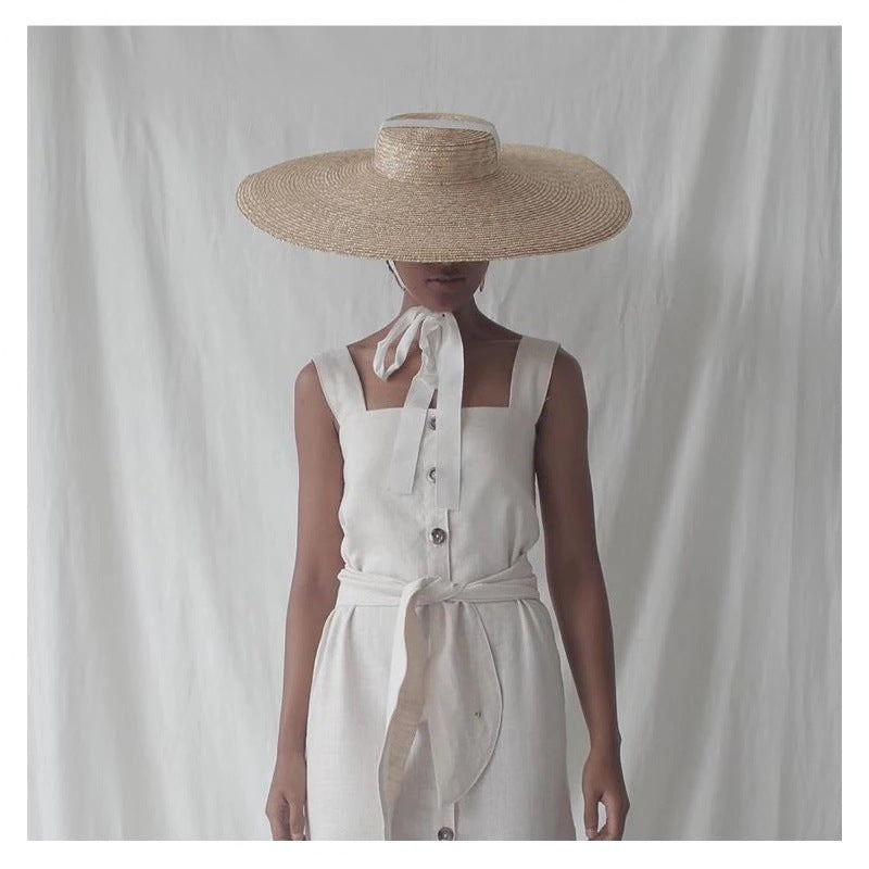 Simple And Fashionable Strappy Straw flat Top Straw Hat Sunshade Straw Straw Hat Île papillon
