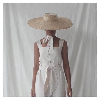 Simple And Fashionable Strappy Straw flat Top Straw Hat Sunshade Straw Straw Hat Île papillon