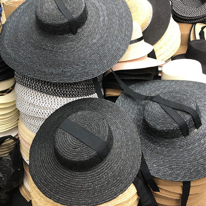 Simple And Fashionable Strappy Straw flat Top Straw Hat Sunshade Straw Straw Hat Île papillon