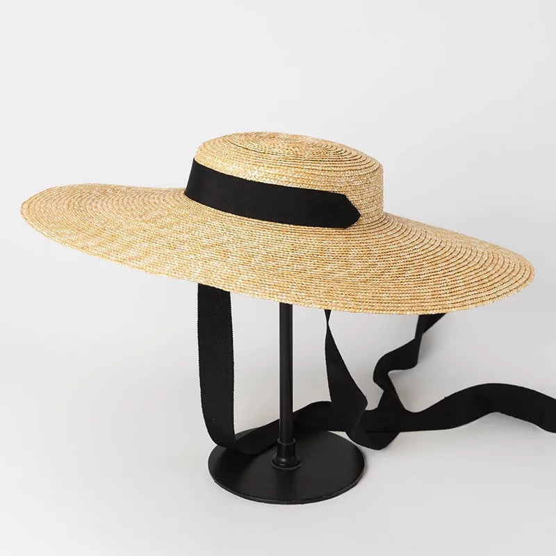Simple And Fashionable Strappy Straw flat Top Straw Hat Sunshade Straw Straw Hat Île papillon
