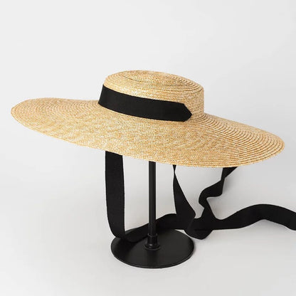 Simple And Fashionable Strappy Straw flat Top Straw Hat Sunshade Straw Straw Hat Île papillon