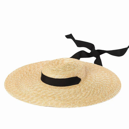 Simple And Fashionable Strappy Straw flat Top Straw Hat Sunshade Straw Straw Hat Île papillon