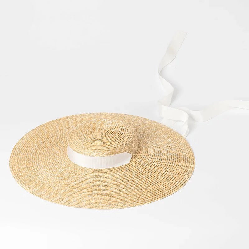 Simple And Fashionable Strappy Straw flat Top Straw Hat Sunshade Straw Straw Hat Île papillon
