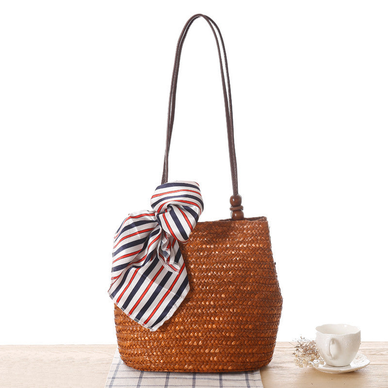 One-shoulder Straw Bag Women Bag Seaside Vacation Woven Bag Straw Bag Beach Bag Île papillon
