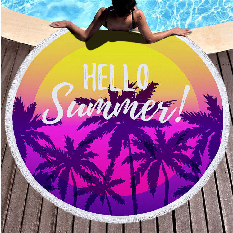Round printed beach towel shawl beach towel Île papillon
