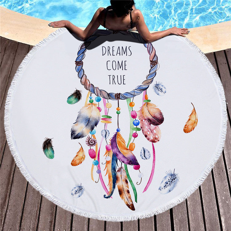 Round printed beach towel shawl beach towel Île papillon