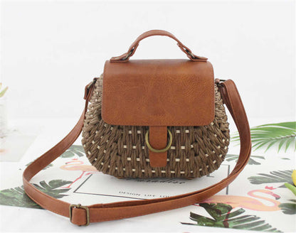 Antique straw woven bag messenger beach bag Île papillon