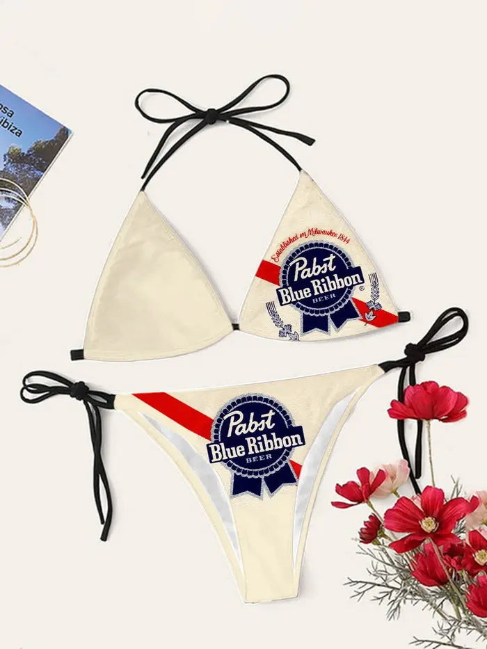 Bikini Summer 3D Printed Lace Up Île papillon