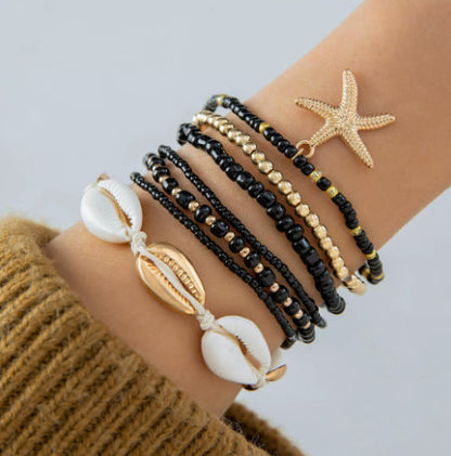 Resort-style Shell Jewelry Bead Bracelet Set Île papillon