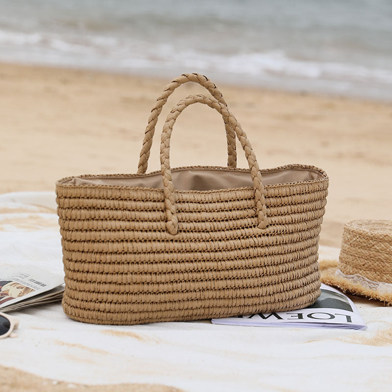Ladies Straw Large Capacity Seaside Beach Bag Île papillon