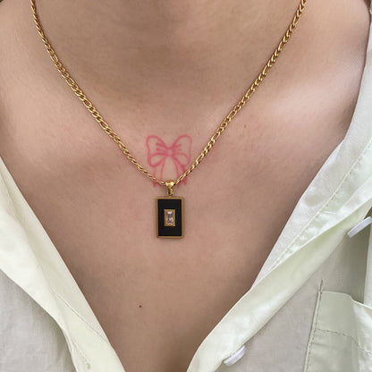 Vintage 18K Gold Plated Titanium Square Shell Zircon Necklace Jewelry Set Île papillon