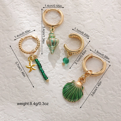 Colorful Shell Conch Drop Earrings Ear Cuff Beaded Earrings Bohemian Ocean Style 4Pcs Jewelry Set Île papillon