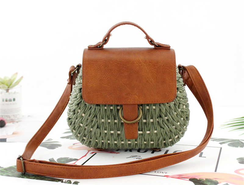 Antique straw woven bag messenger beach bag Île papillon