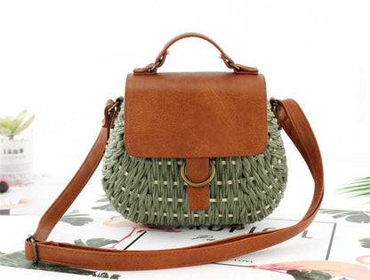 Antique straw woven bag messenger beach bag Île papillon