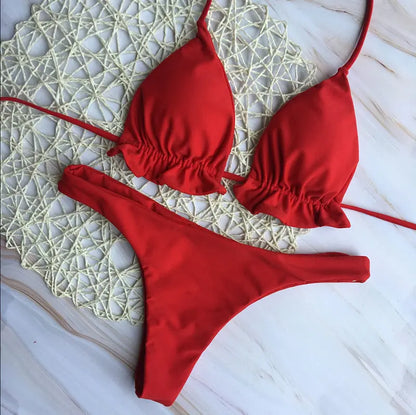 Solid Bikini Lace Up Swimsuit Île papillon