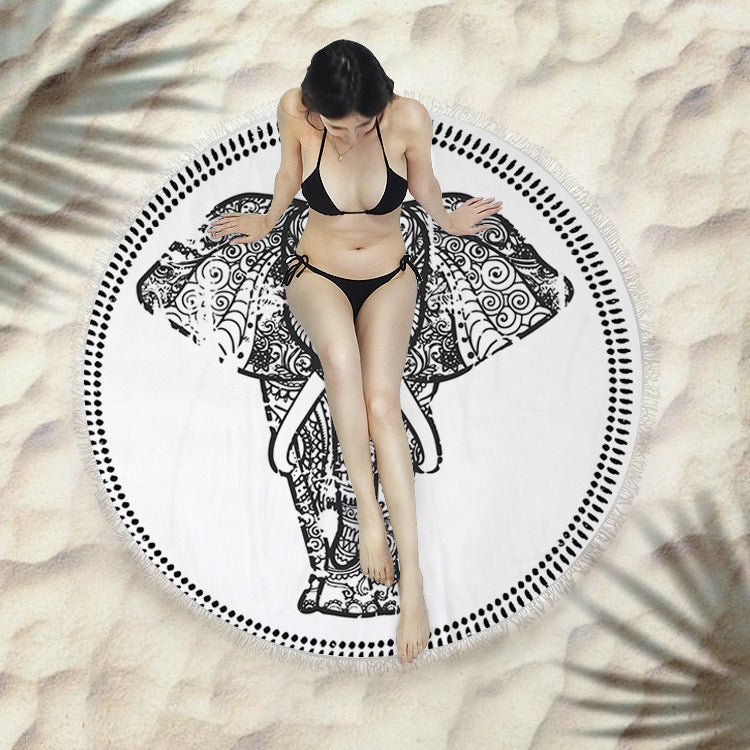Fringed beach towel round bath towel beach towel Île papillon
