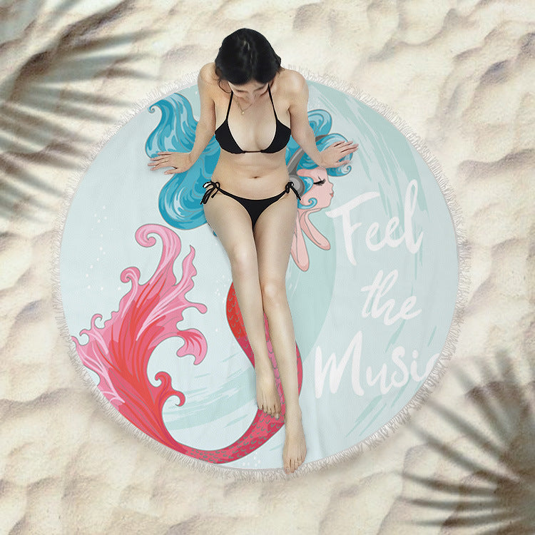 Fringed beach towel round bath towel beach towel Île papillon