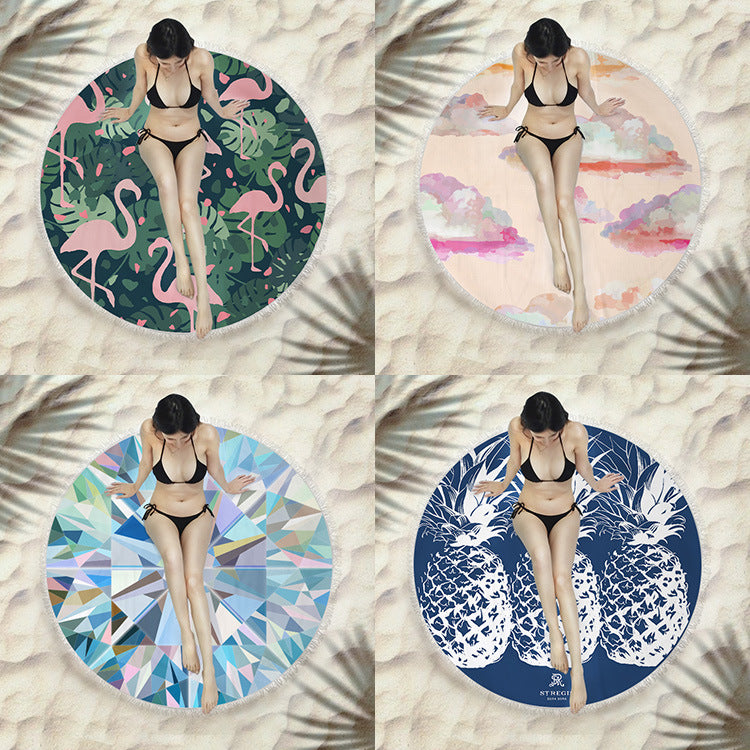 Fringed beach towel round bath towel beach towel Île papillon